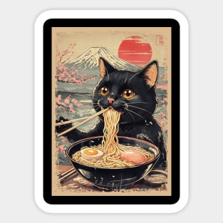 Japanese Ramen Cat Poster – Kawaii Neko Eating Noodles Art Sticker